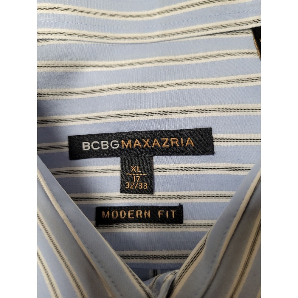 BCBG MAXAZRIA Mens 17 32/33 Modern Fit Blue Striped Dress Shirt Classic Size XL - Picture 2 of 3